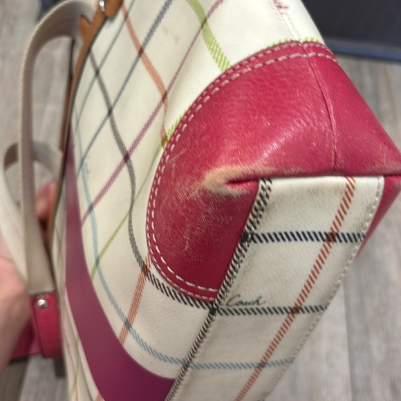 Coach Pink and Cream Plaid Tote Bag with Matching Small Pouch - Picture 15 of 17